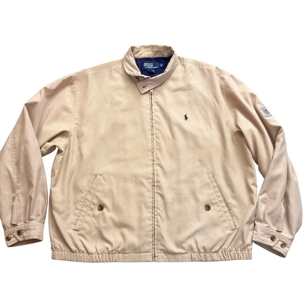 Polo Ralph Lauren Men Harrington Jacket Tan Khaki Plaid Lined Windbreaker Large